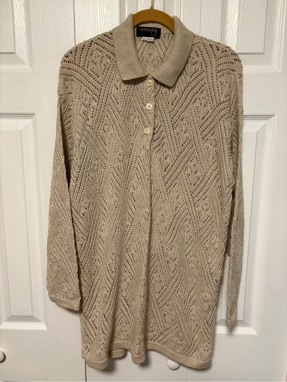 Country Shop Beige Knit Button-Front Polo Sweater